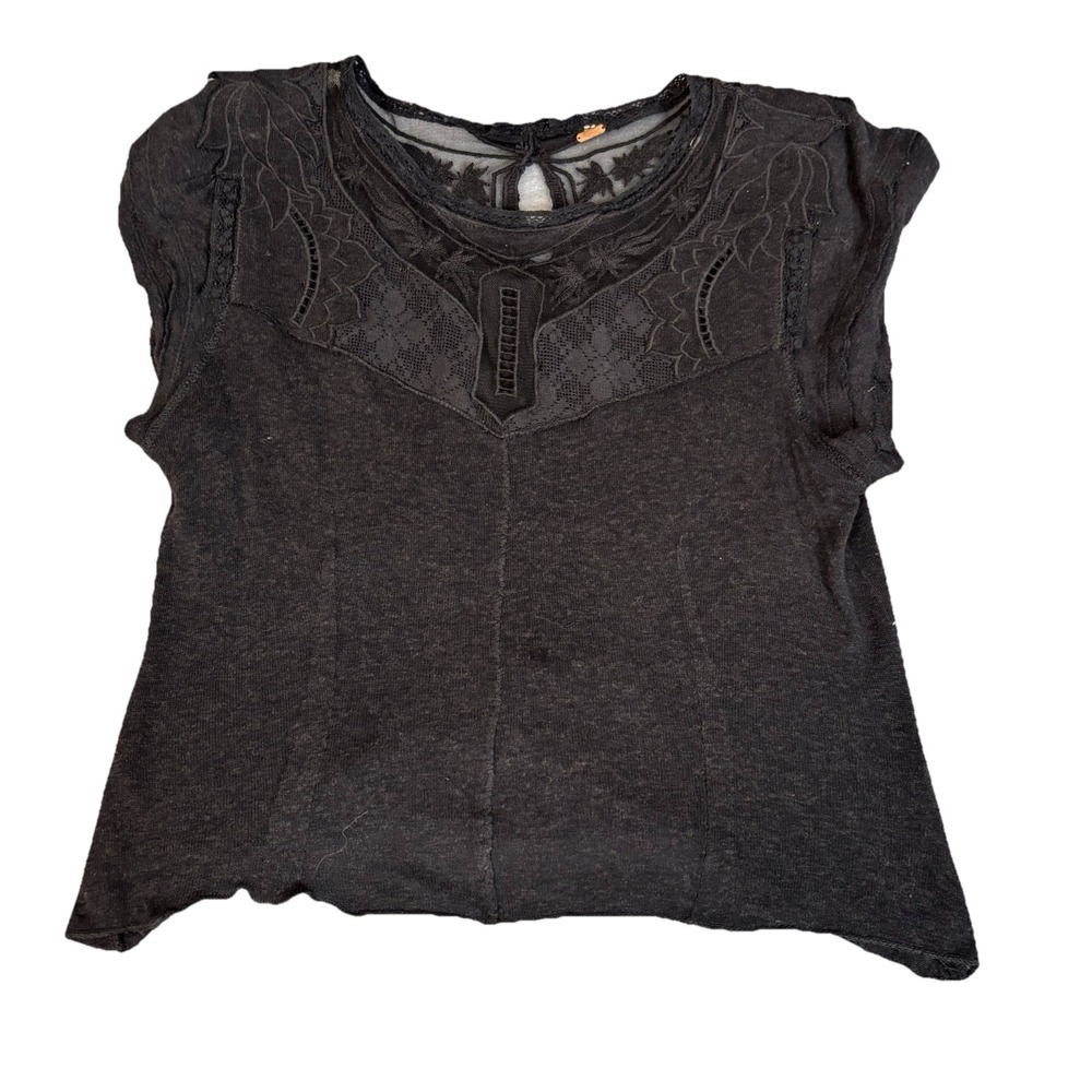 FREE PEOPLE Black Lace Top size XS Whimsigoth Fairy Bohemian - Picture 6 of 6